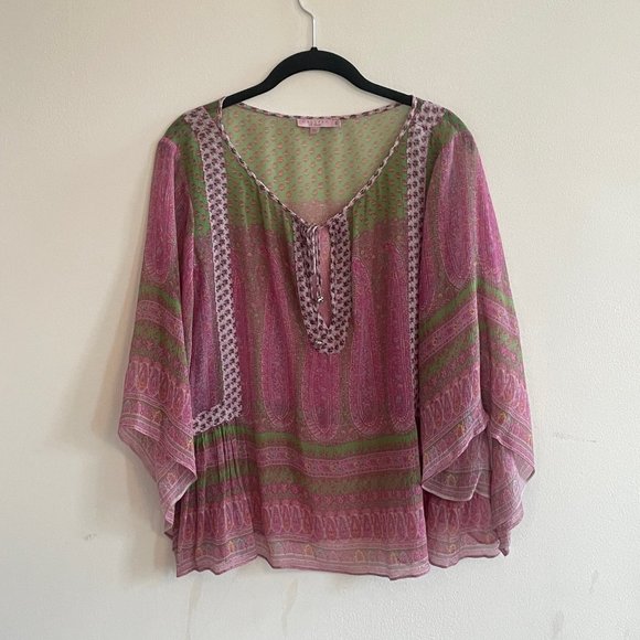 Calypso St. Barth 100% Silk Boho Tunic – Pink & Green – Size S - Picture 5 of 7